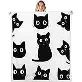 Erosebridal Black Cat Fleece Blanket 40"x50" Pet Cats Sherpa Blanket Kitten Kawaii Cute Halloween Gothic Kids Girls Boys White Black Warm Fuzzy Plush Throw