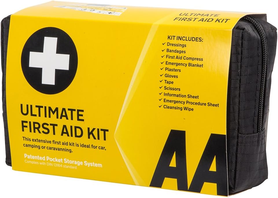 AA Ultimate First Aid Kit, Conforms to DIN 13164 Standard, Black