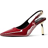 heelchic Slingback Heels for Women Kitten Heel Pointed Toe Heels Closed Toe Pumps Stiletto Dress Shoes Buckle
