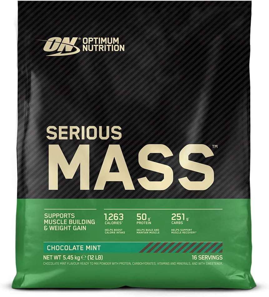 Optimum Nutrition Serious Mass Protein Powder High Calorie Mass Gainer With Vitamins Creatine Monohydrate And Glutamine Chocolate Mint 16 Servings 5 45kg Packaging May Vary Amazon Co Uk Health Personal Care