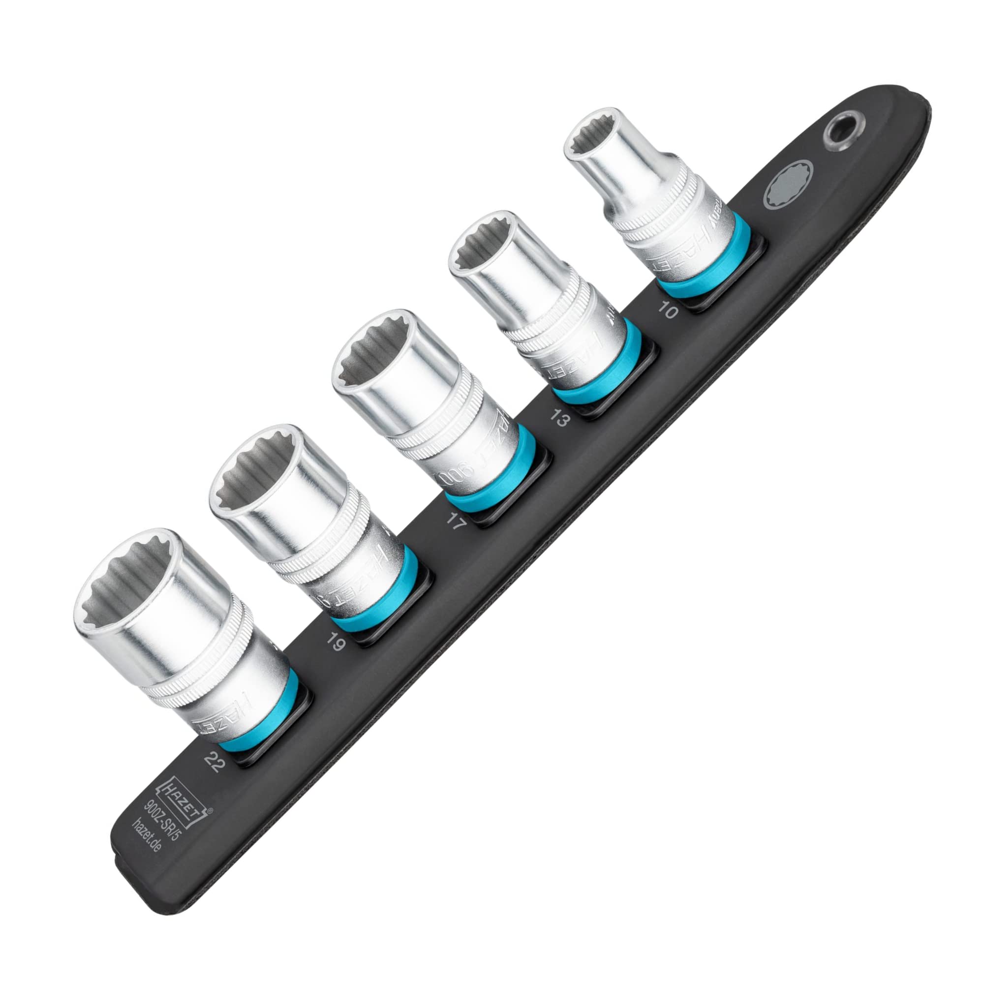 Hazet Smart-Rail 900Z-SR/5 | Magnetic Base with 5 Slots, Drive: Square 12.5 mm (1/2 inch), Output: External Double Hexagon | Plastic Socket Strip