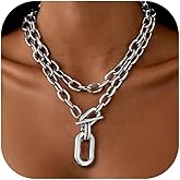 Long tiantian Chunky Gold Necklace Stack Chain Necklaces for Women Statement Layered Paperclip Choker Necklaces Statement Necklace for 80s 90s & Night Out Outfits Paperclip Style Fashion Jewelry