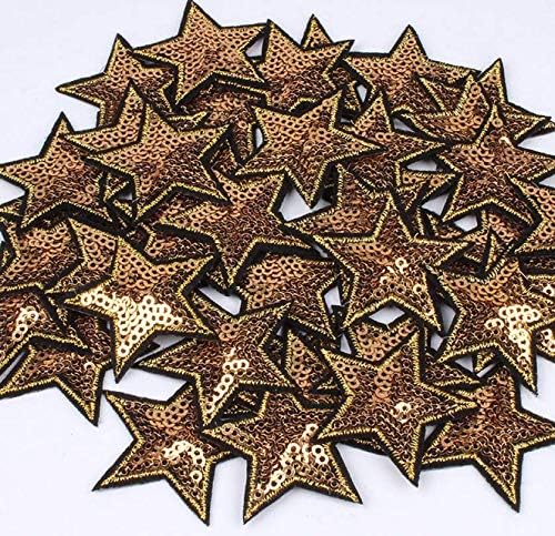 Ruluti 10Pcs Sequined Star Patch Glitter Stars Stickers Fabric Appliques Embroidered Iron On Coats Jeans Pants Badge Accessory-