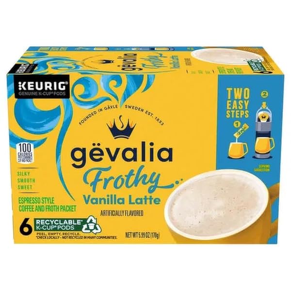 GEVALIA FROTHY VANILLA LATTE K-CUP PACKS AND FROTH...