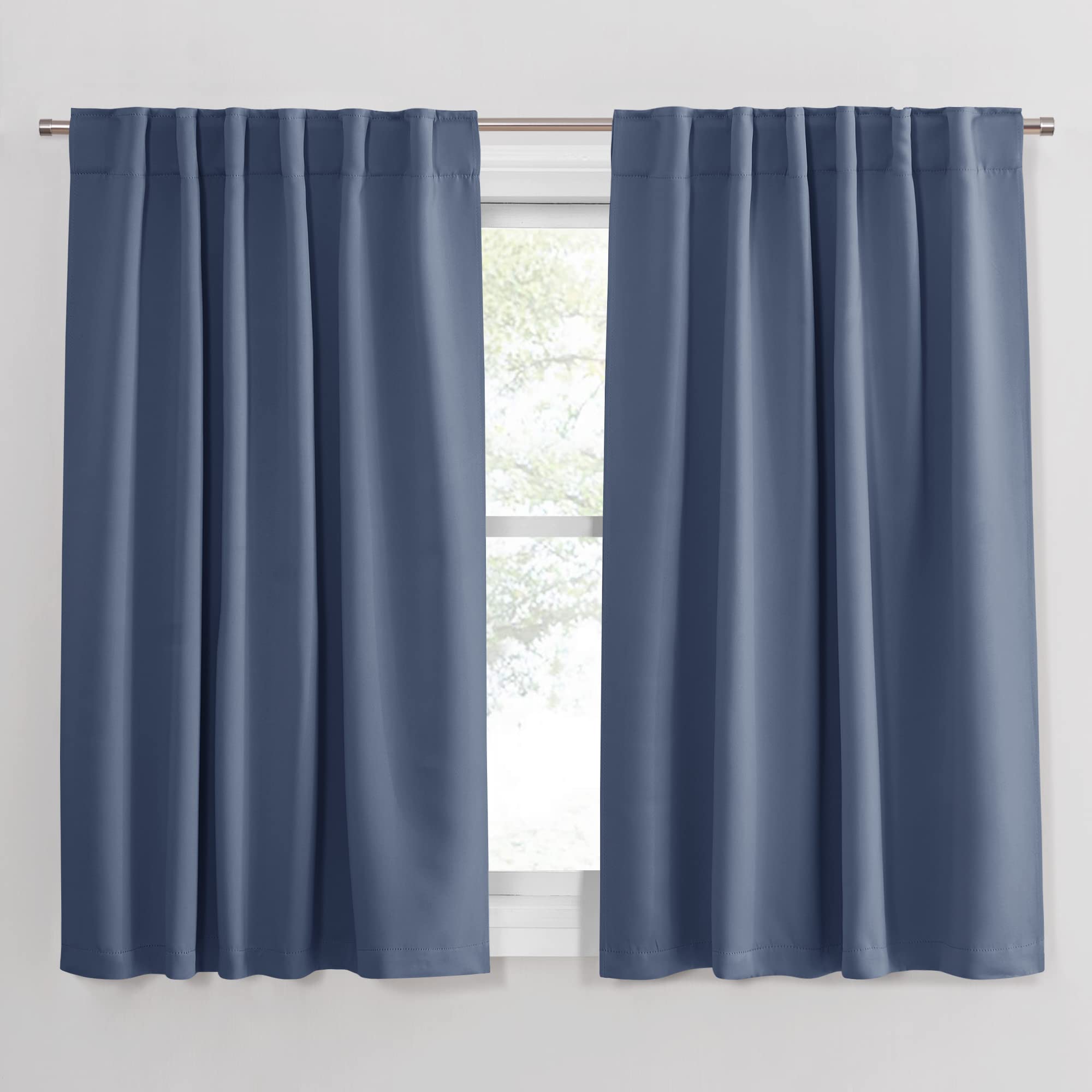 Photo 1 of PONY DANCE Window Curtains Drapes - Energy Saving Back Tab/Rod Pocket Room Darkening Thermal Draperies Heavy-Duty for Kitchen, 52 by 54 inch, Blue Haze, 2 Panels