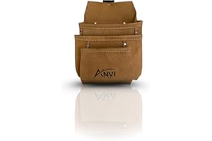 ANVI GLOBAL Leather Tool Pouch | Split Leather | 3 Pockets Nail and Tool Pouch for Constructors, Electricians,