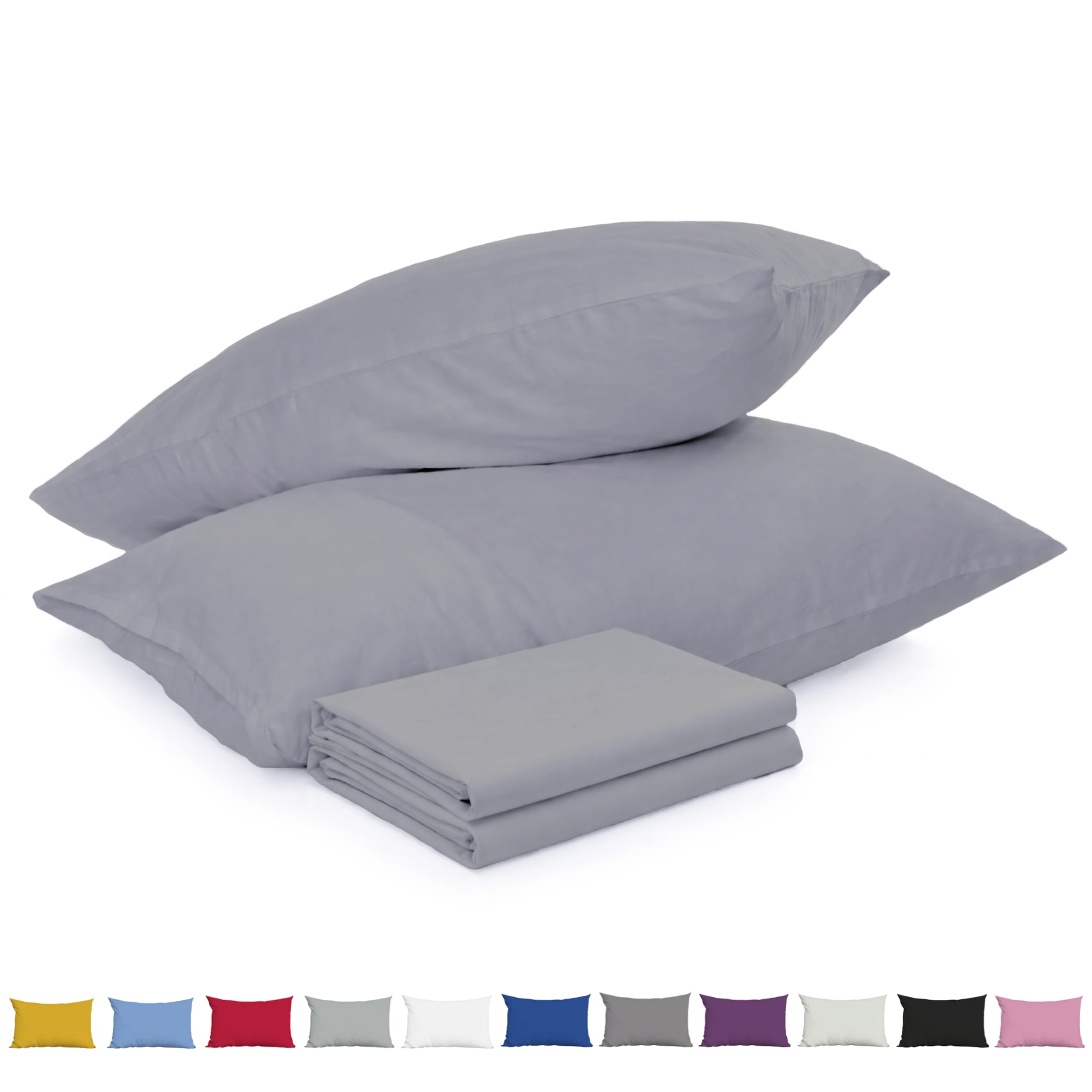 Pillow Cases 2 Pack Charcoal - 100% Brushed Microfibre UK-Standard Size 50x75cm Envelope Closure Pillowcase - Wrinkle & Stain Resistant Pillow Cover - OEKO-TEX Certified Pillowcases (2, Charcoal)