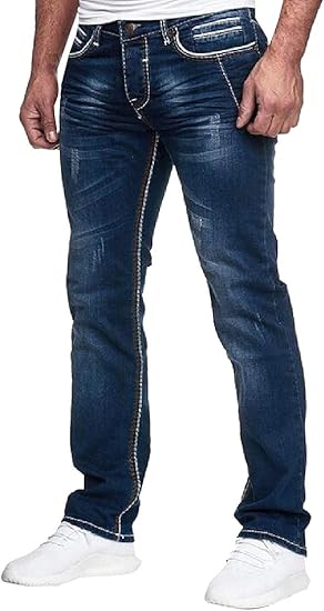 Amazon Qiangjinjiu メンズ ヴィンテージ モト バイカー ジーンズ ウォッシュド デニム ストレート フィット ストレッチ ファッション パンツ 1 S ジーンズ 通販