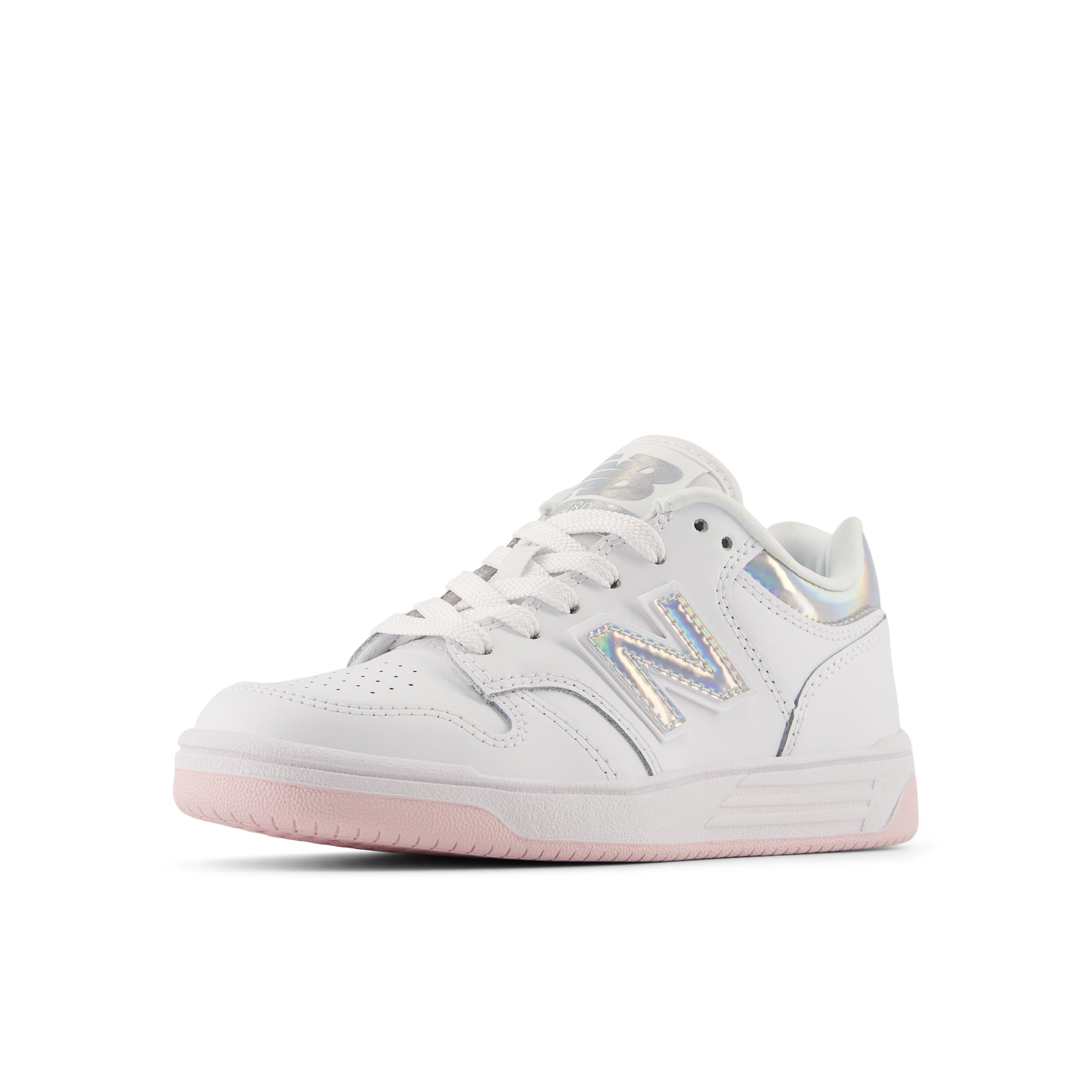 New Balance Kid's 480 V1 Lace-Up Sneaker, White/Rose Sugar, 12.5 M Little Kid Image