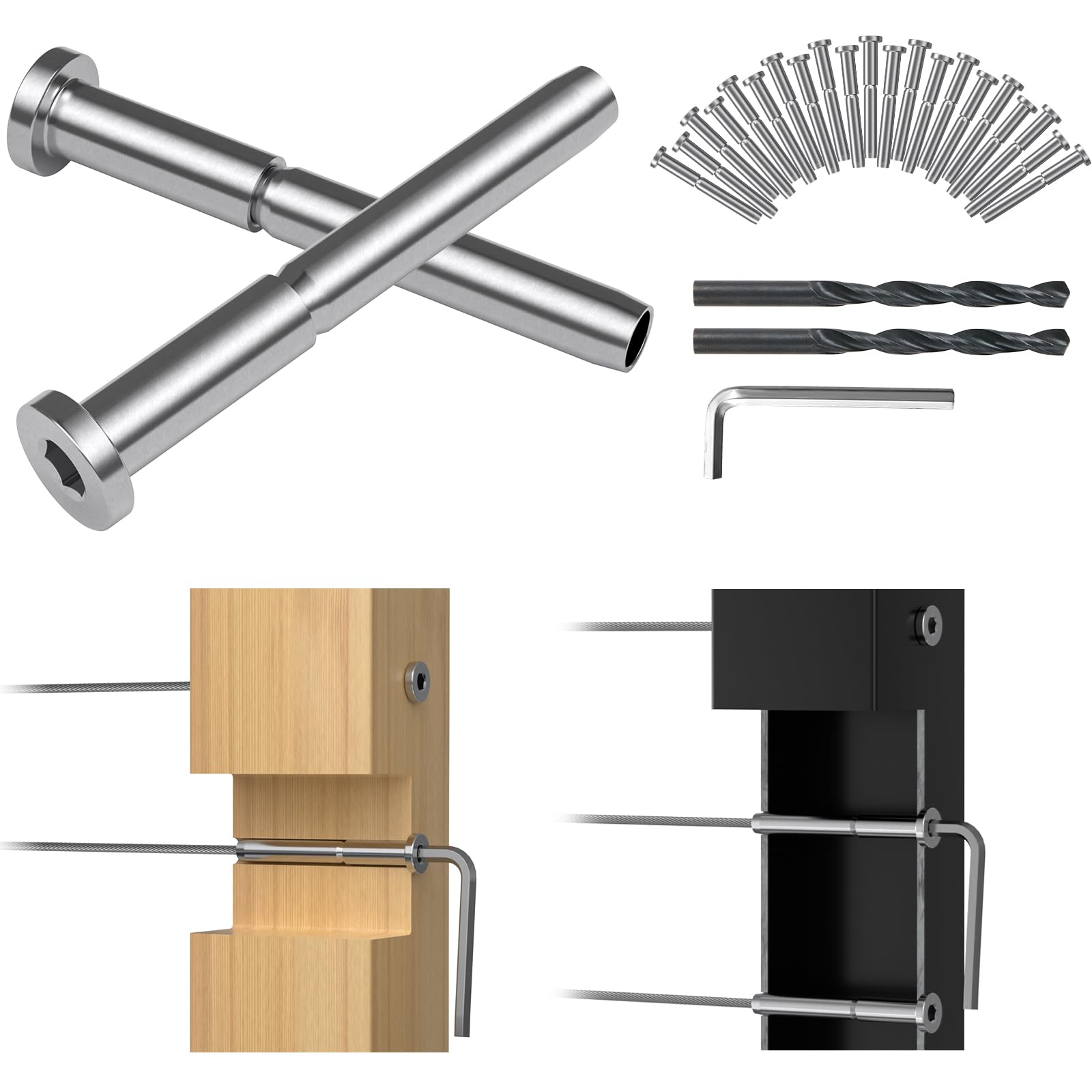 Photo 1 of FMhotu 50 Pack 3/16" Invisible Cable Railing Kit, T316 Stainless Steel Invisible Receiver and Swage Stud End, Swage Tensioner for Wood/Metal Post, Cable Railing Hardware(Sliver)