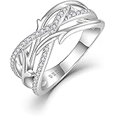 EJARY 925 Sterling Silver Simulated Diamond CZ Criss Cross Ring for Women - Eternity Statement Wide Band Ring Engagement Wedding Anniversary Rings with Jewelry Box, Size 5-10