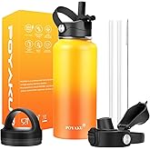 Water Bottle Insulated 32oz 40oz 64oz 128oz Straw Lid Spout Lid & 3 Lids, Leak Proof, Vacuum Insulated,Stainless Steel Water Bottle Wide Mouth for Sports, Gym or Office