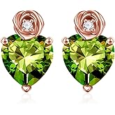 Iefil Earrings for Women - Sterling Silver Rose Heart Birthstone Stud Earrings for Women, Anniversary Birthday Gifts for Women Wife Mom Daughter