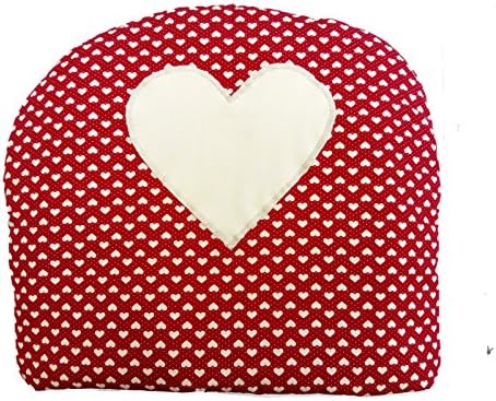 Burgundy Red Hearts with Beige Heart Tea Cosy Shabby Chic