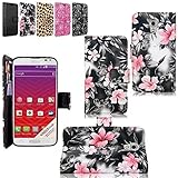 Cellularvilla Wallet Case for LG LS740 Volt Pu Leather Wallet Card Flip Open Pocket Case Cover Pouch (Black Pink Flower)