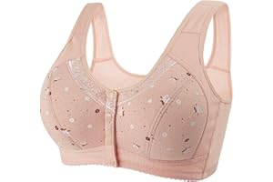 Gaexia Daisy Bras for Older Women Front Closure Comfortable Bra for Seniors Comfort Bras for Elderly No Wire Cotton Bras