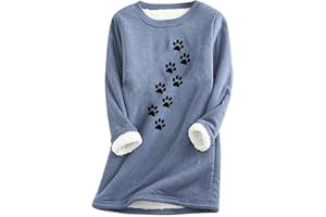 oelaio Women's Crewneck Sweatshirt Cute Paws Long Sleeve Casual Warm Fleece Pullover Sherpa Lined Tunic Tops for Leggings