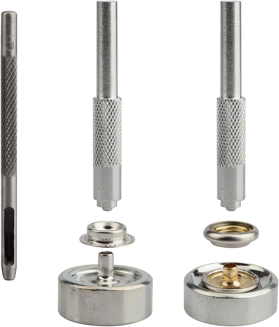 KEYI 43 Pieces (10 Sets) Stainless Steel Fastener Snap Kit Tool,Include Button Stud Socket and Eyelet