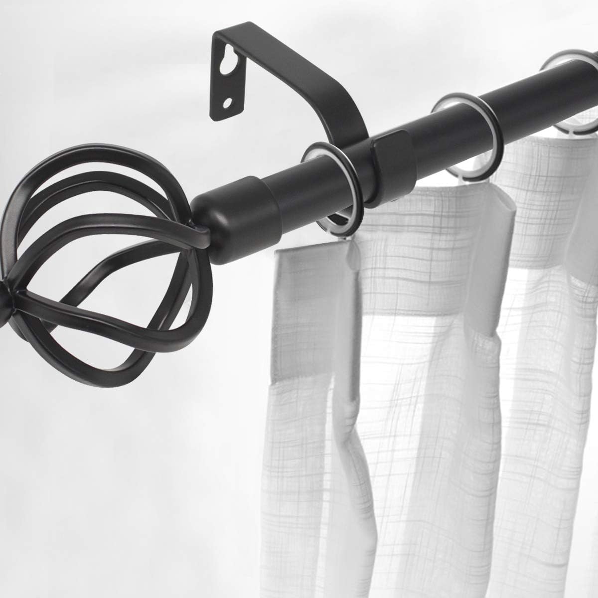 Window Curtain Rod with Twisted Cage Finials, 1" Diameter Decorative Window Treatment Single Rod Set, Adjusts from 22" to 42", Black Cafe Window Rods: Home Improvement