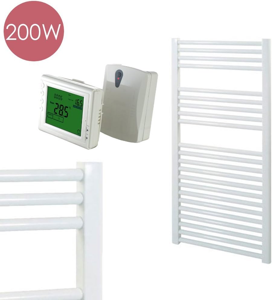 Straight White (SWPW) Electric Heated Ladder Towel Rail With Wireless Timer and Thermostat Straight White (SWPW) Electric Heated Ladder Towel Rail With Wireless Timer and Thermostat