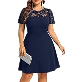 Plus Size Cocktail Dress - Lace Wedding Guest Party Crew Neck Short A Line Dresses Women