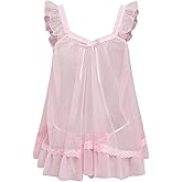 OYOANGLE Women's Lingerie Set 2 Piece Mesh Lace Sheer Chemise and G String Babydoll Nightwear
