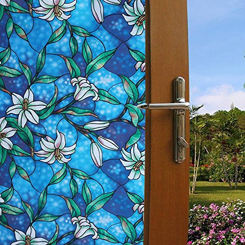 Fancy-fix blue orchid privacy vinyl stained glass decorative wind…