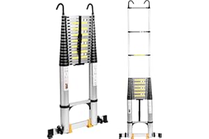 BOWEITI Telescoping Ladder, Aluminum Collapsible Ladder w/Non-Slip Feet, Lightweight RV Compact Ladder, Telescopic Ladder for RV, Household, Outdoor, 330lbs Capacity Extension Ladder (26.2FT)