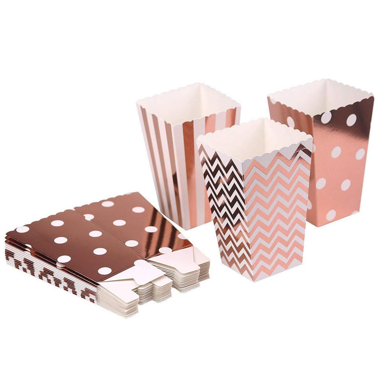 MAKFORT 36 Pcs Rose Gold Paper Popcorn Boxes for Party Popcorn Bags Disposable Cardboard Popcorn Treat Boxes Candy Container