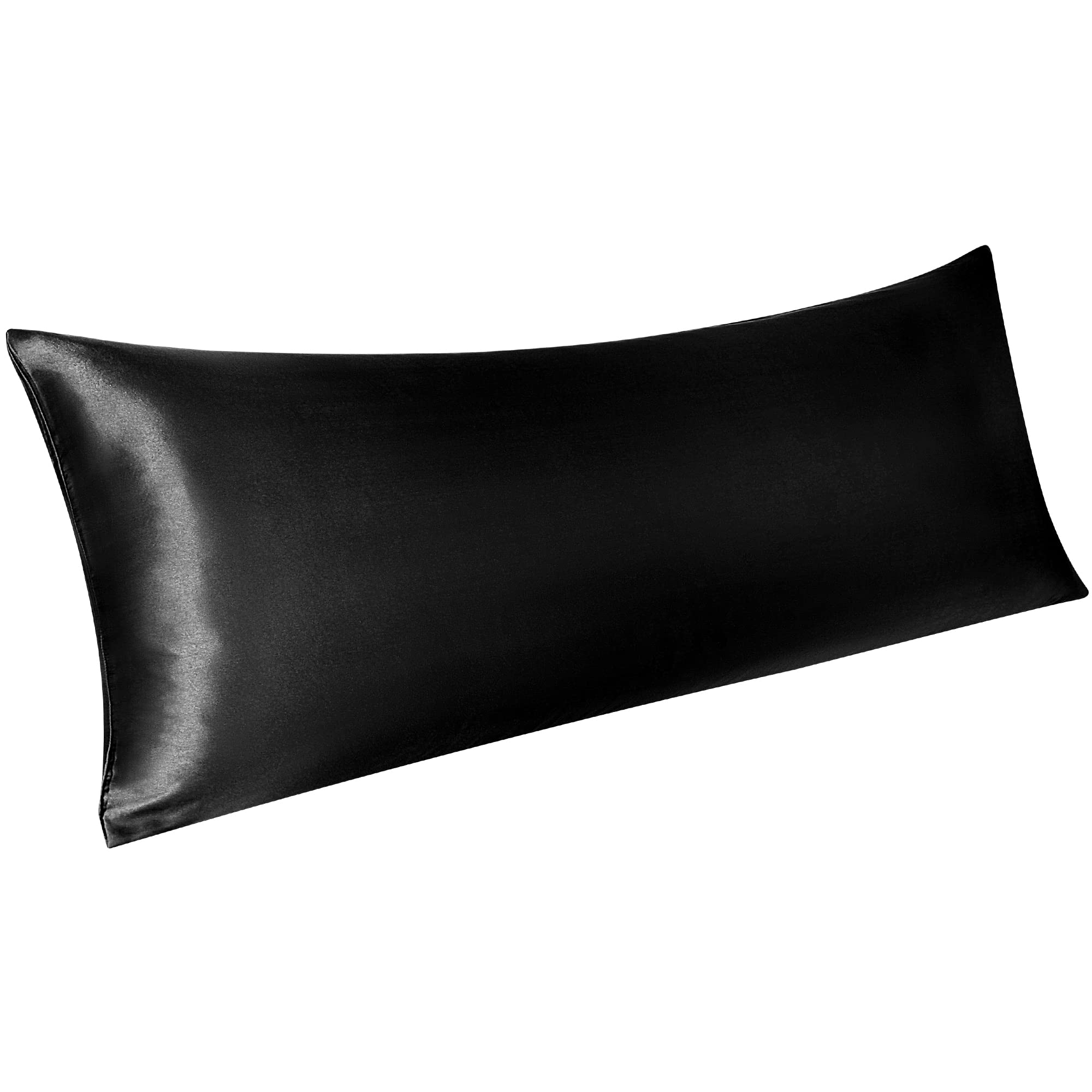 PiccoCasa 1 PC Satin Body Pillowcases for Hair and Skin, Luxury Silky Pillow Cover Luxury Long Satin Pillow Cases with Envelope Closure Black 20"x48" (4ft)