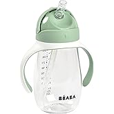 Beaba Straw Sippy Cup, Toddler Baby Straw Cup with Removable Handles, Leak and Spill Proof, BPA Phthalate Free, 8+ Months, 10 oz, (Sage)