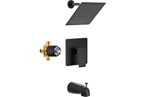 Holispa Shower Faucet Set, Black Tub Shower Faucet with 8-Inch Rainfall Shower Head and Tub Spout, Shower Tub Faucet Set Complete (Included Shower Valve), Tub Shower Trim Kit, Matte Black