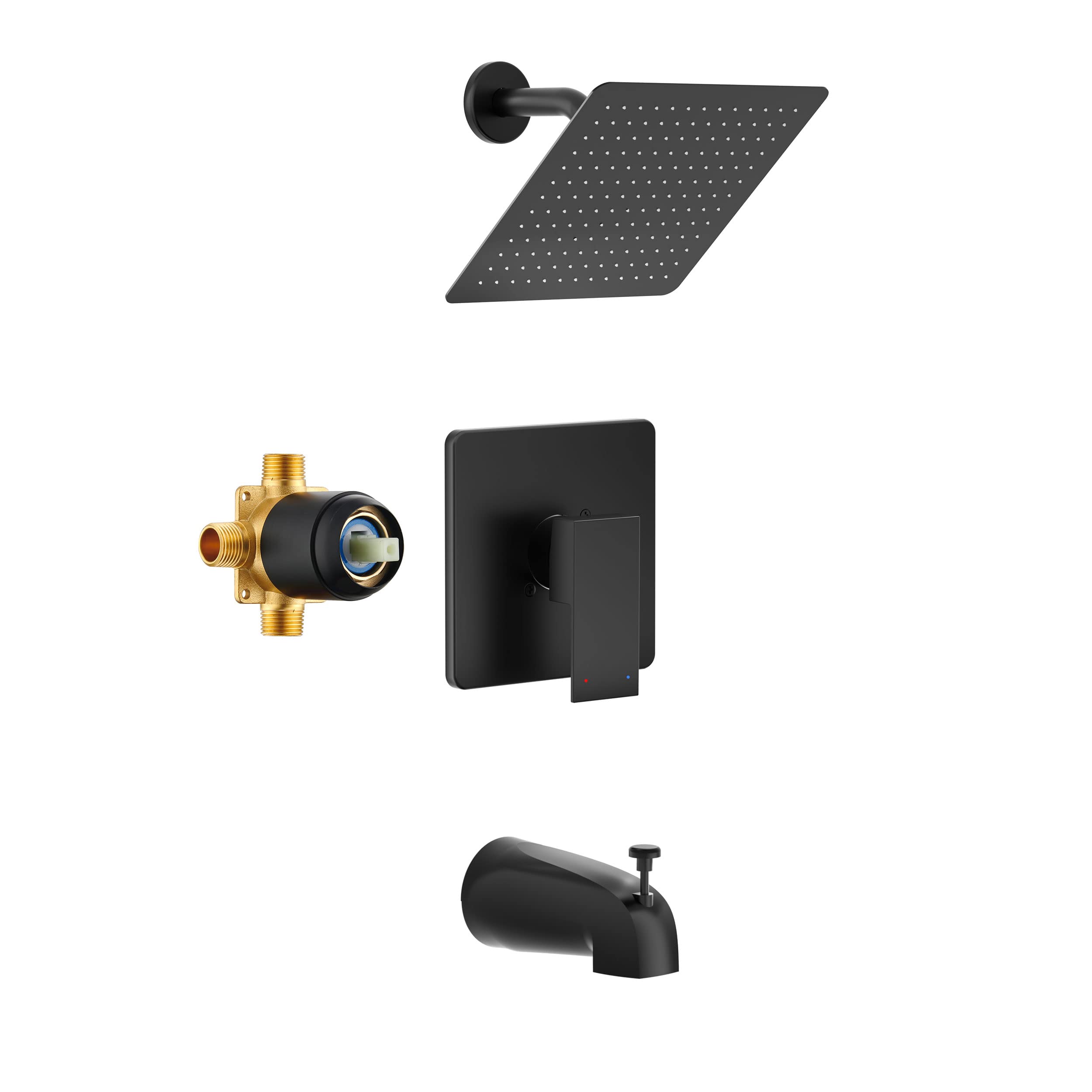 Photo 1 of HoliSpa Shower Faucet Set, Black Tub Shower Faucet with All-Metal 8-Inch Rainfall Showerhead and Bathtub Spout, Single-Handle Tub Shower-Trim Kit with Valve, Matte Black