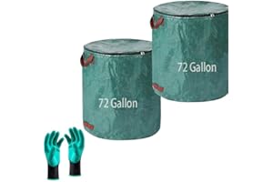 FIQAPJ 2 72-Gallon Reusable Yard Waste Polypropylene Bags, 23.7-Inch Diameter & 27.6-Inch Height, with 1 Pair Gloves, Multifunctional for Garden/Home, 2 Pieces Set