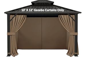Gazebo Universal Replacement Privacy Curtain - Hugline 10' x 12' Outdoor Waterproof 4-Panels Gazebo Side Wall with Zipper (Curtain Only, Khaki)