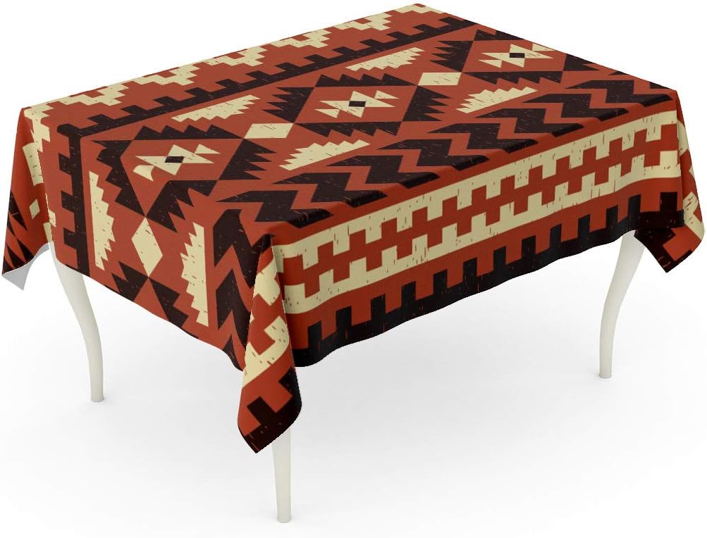 Tinmun Waterproof Tablecloth 52 x 70 Inches Beige Navajo Ethnic Pattern Brown Abstract American Aztec Cute Decorative Rectangular Tabletop Cover for Outdoor Indoor Use