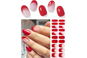 Wahrshei Semi Cured Gel Nail Strips | 20pcs Red French Line Gel Nail Stickers UV | Semi Cured Gel Nail Wraps for Home Nails DIY