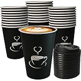 TreeMVI-50 Pack 12oz Coffee Cups with Lids: Disposable Black Coffee Cup Sturdy to Go Leak-Proof Paper Containers Set for Hot and Cold Beverage, Home, Office, Party