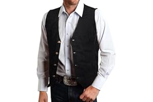 Hi-Tie Men's Suede Leather Vest Western Cowboy Vest Slim Fit Sleeveless V Neck Waistcoat Casual