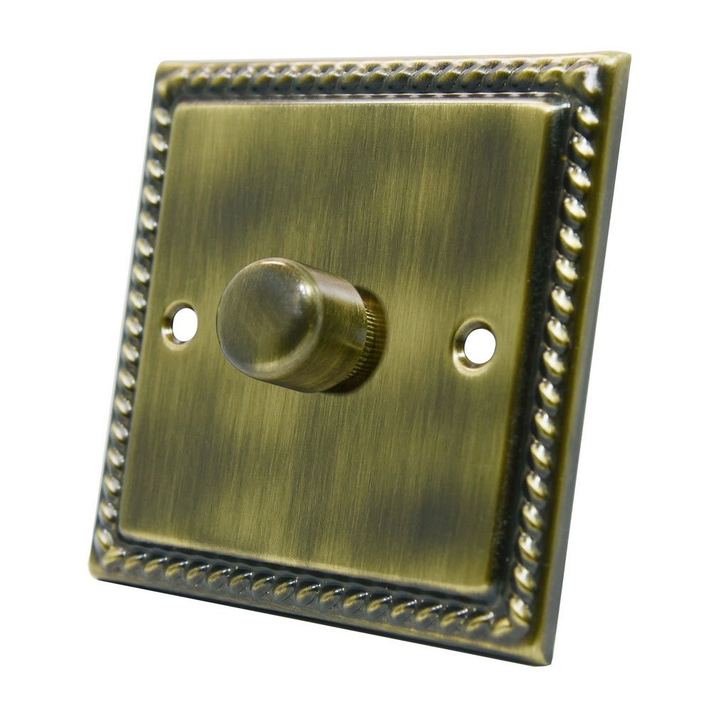 Georgian Antique Brass LED 1 Gang Dimmer 250W - 10 Amp Single 1-Gang 2 Way 250W LED Light Dimmer Switch