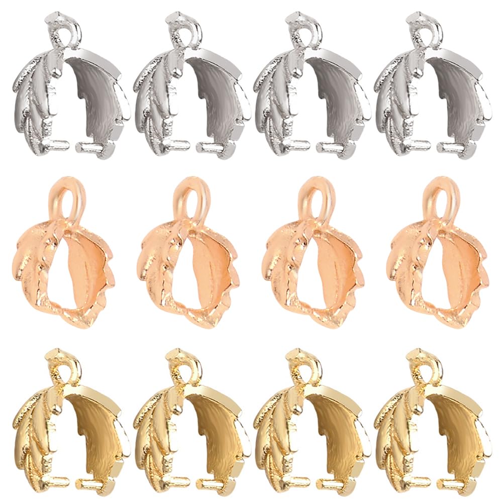 SUNNYCLUE 1 Box 60Pcs Pinch Bails Brass Leaf Shaped Pendant Bail Connectors Bulk Golden Silver Ice Pick Pinch Bails Snap on Hooks Pinch Clasp Hook for Jewellery Clasps DIY Necklace Crafts Supplies