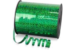Quhora 500 Yards Glitter Curling Ribbon, 1/5" Shiny Metallic Green Ribbon for Gift Wrapping, Birthday Party, Christmas Festival and Art Craft Florist Flowers Decoration