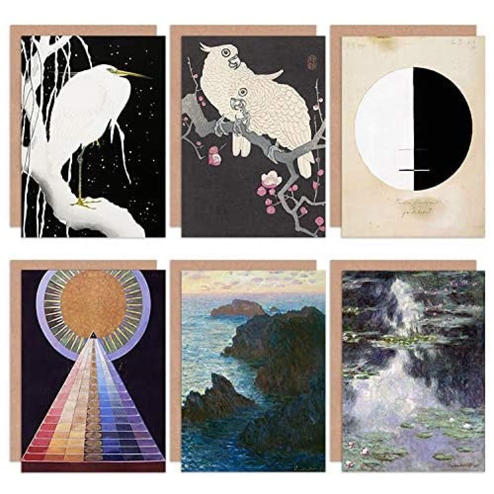 Artery8 Monet Hilma Af Klint Koson Water Lilies Bird Abstract Mixed Fine Art Greeting Card Pack of 6