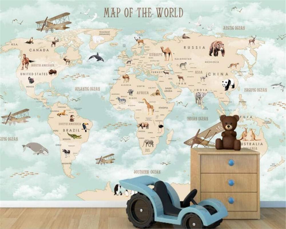 Custom Silk Cloth 3D Wallpaper Children Room Cartoon Airplane Sailing Animals World Map Background Wall Decor 250x175cm