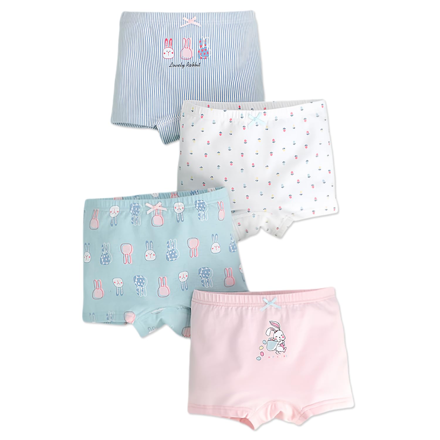 [Enfants Chéris] 子供服 女の子 ショーツ ボクサーパンツ 下着 肌着 4枚 ガールズ キッズ 綿 抗菌 防臭 柔軟 通気 女児 可愛い ジュニア ブルーラビット柄 120 の商品画像