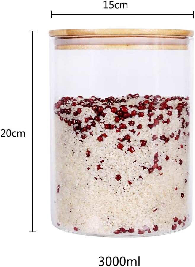 Large Glass Food Storage Container, 100 FL OZ (3000ml) Glass Food Canister with Airtight Bamboo Lids for Your Pantry, BPA-Free Cereal Dispenser Jars for Spaghetti Pasta, Powder, Tea, Coffee, Weed: Kitchen & Dining