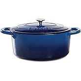 Crock Pot Artisan 7-Quart Oval Enameled Cast Iron Dutch Oven – Sapphire Blue, Heavy-Duty Cookware for Slow Cooking, Roasting, Baking with Lid
