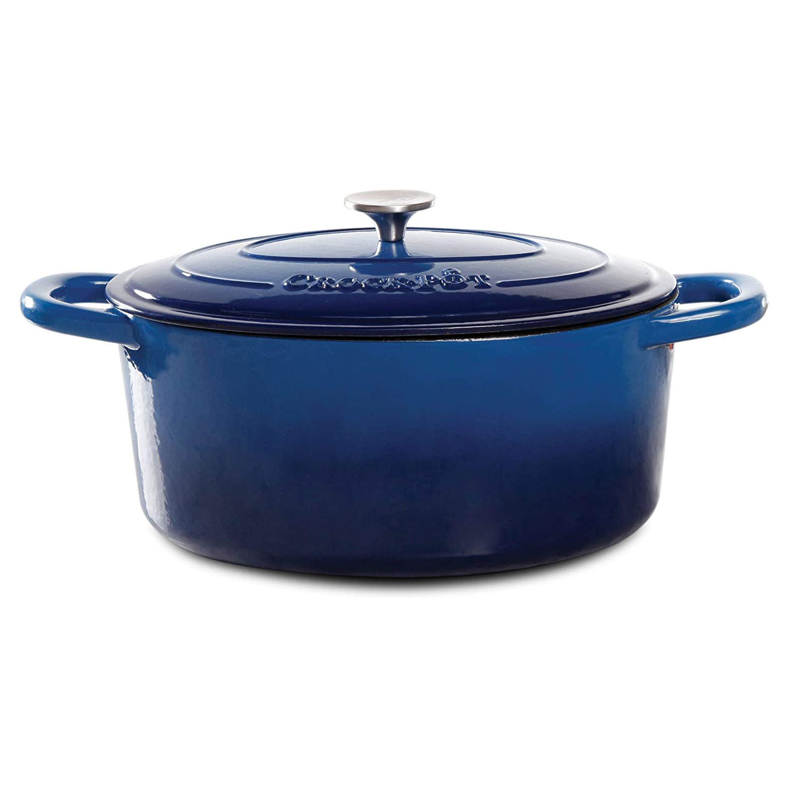 Photo 1 of *MINOR DAMAGE** Crock Pot Artisan 7-Quart Oval Enameled Cast Iron Dutch Oven – Sapphire Blue, Heavy-Duty Cookware for Slow Cooking, Roasting, Baking with Lid