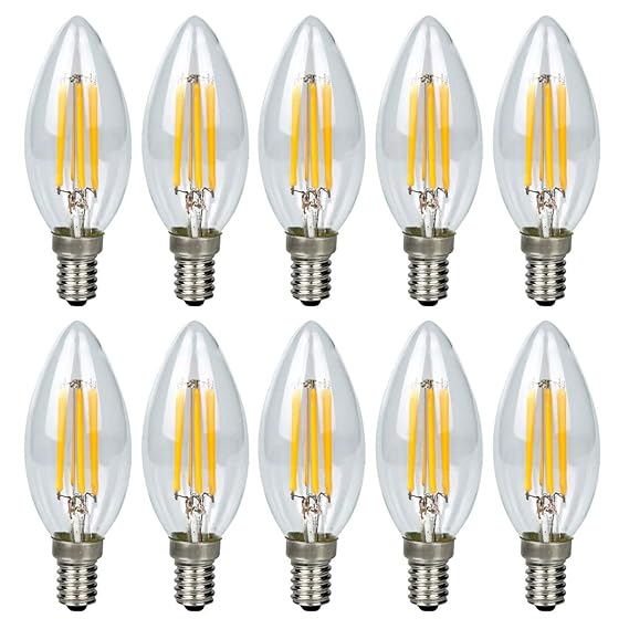 10er 6W E14 Kerze LED Lampe, Kein Flackern Dimmbar E14 Glühfaden ersetzt 60W Glühlampe, GreenSun LED Lighting, Warmweiß 2700K