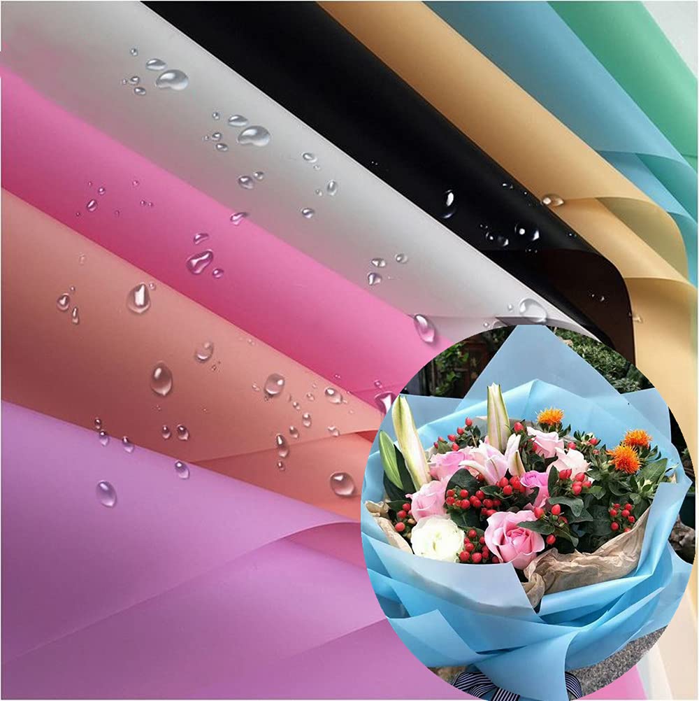 Xshelley (24 sheets) 8-color flower shop bouquets, DIY crafts, gift packaging or gift box packaging, waterproof flower wrapping paper 58 x 58 cm